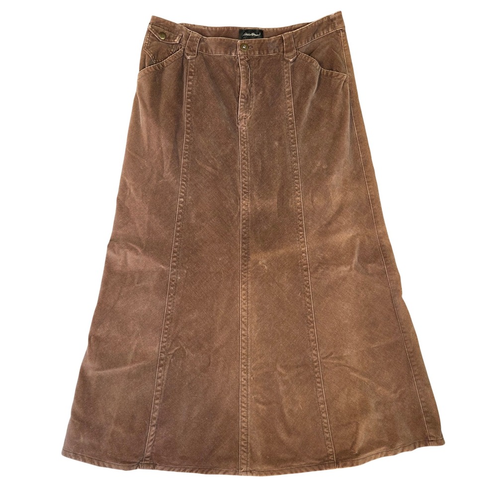 Eddie Bauer Brown Corduroy A-Line Midi Skirt Womens Size 10 Tall Western Cotton